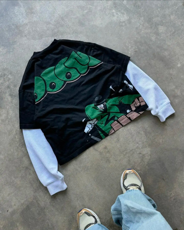 Skatercore Icon Tee – Bold Sticker Font Flame Urban Graphic