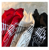 Y2K Kawaii Devil Horn Tail Hip Hop Badge Print Hoodies Cardigan Couple