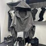 Korean Fashion Crop Jacket Women Black Windbreaker Jacket Casual Overs