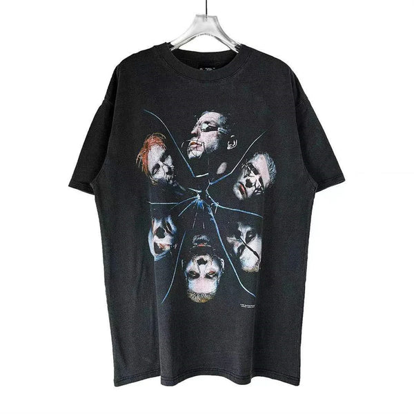 Y2K streetwear top featuring vtg germany rock band retro portrait print washed old casual oversize cotton high street tops t shirts