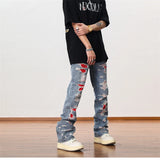 men distressed ripped destroied denim jean pants new fashion patchwork biker jeans streetwear flare pants jogger y2k men s jeans unique joggers style 3283