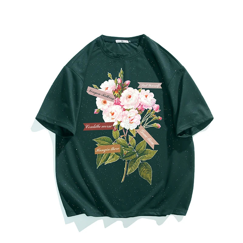 Y2k Broken heart – Retro Floral Pattern T Shirt Mens T Shirt Harajuku Style Seq