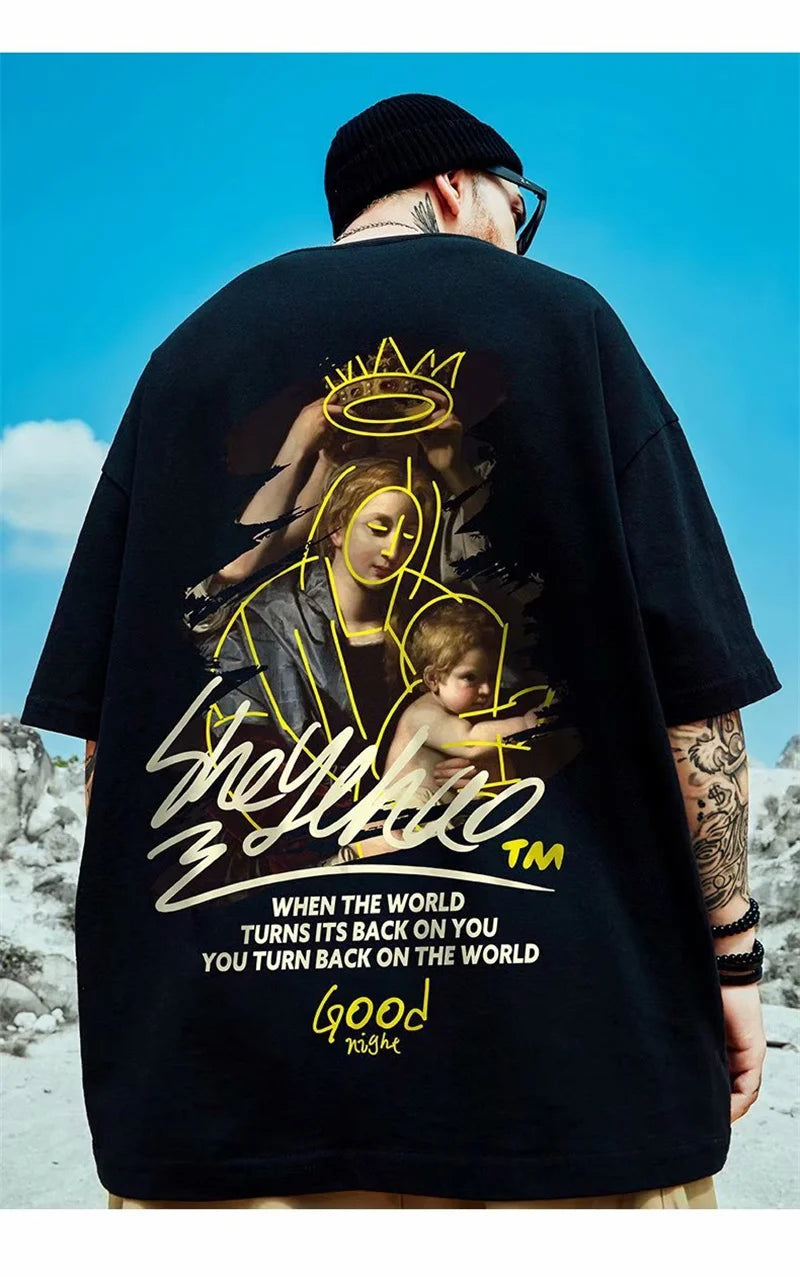Sadcore Tribal flames – Maternal Love Gothic T Shirts 2025 Summer Casual Short Sleeve