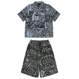 2 pieces sets mens fashion harajuku printed single breasted shirts and drawstring capris short pants joggers new streetwear sets casual joggers