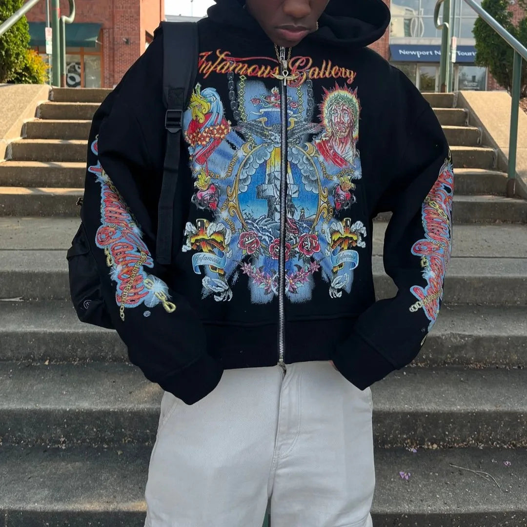 Harajuku God Printing Hoodies Women Streetwear Vintage Oversized Hoodi