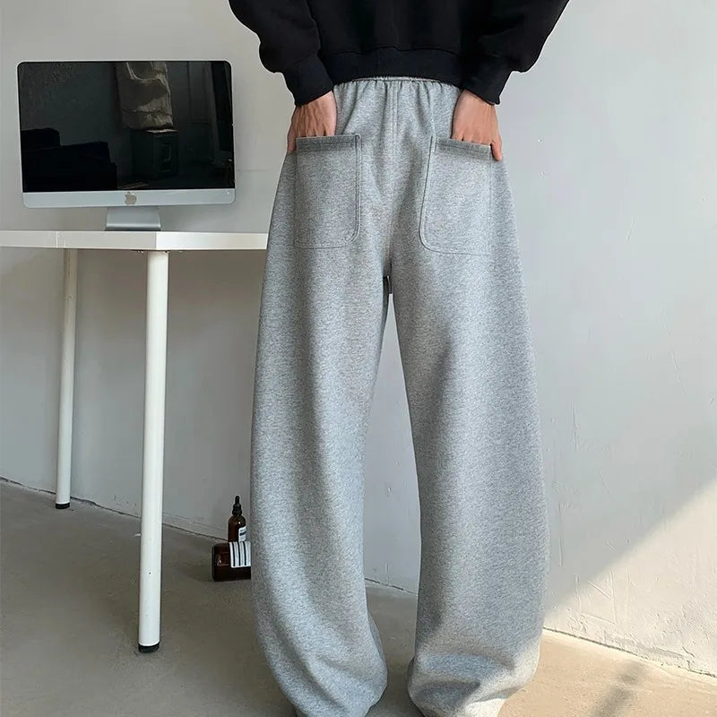 winter new mens tie dye fleece casual pants side striped wide leg straight sweatpants neutral high quality long baggy trousers relaxed fit joggers