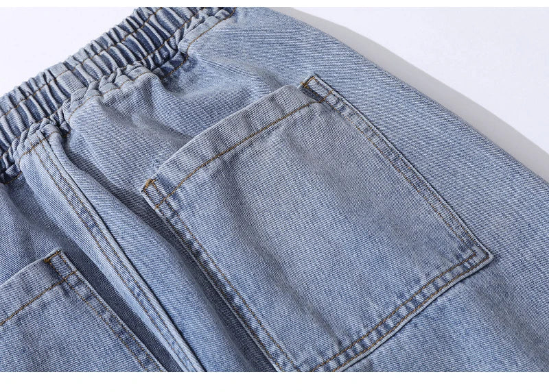 rainbowtouches men jeans fashion classic brand men wide legs elastic concise jeans casual trousers retro style boy loose pants unique jeans style 3143