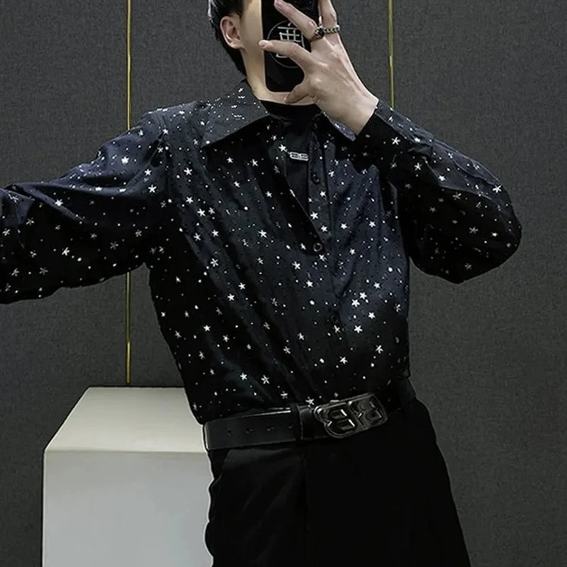 Mens Shirts Night Sky Print Shirts Summer Streetwear Light Breathable Campus Performance Long Sleeve Tops Men'S Clothing 2024