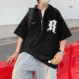 Glitchcore Barcode glitch – Korean Fashion Embroidery Polo T Shirt High Street Short Sle