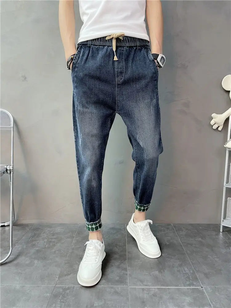 korean fashion harem jeans men high quality loose all match male jean trousers 2024 spring autumn trend straight leg denim pants unique jeans style 1780