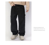 men american streetwear fashion loose casual hip hop wide leg black denim baggy jeans pants man y2k cargo jeans trousers unique cargo style 2348