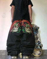 goth hip hop oversized skull embroidery pattern y2k baggy jeans new men and women straight black jeans retro casual denim pants stacked flare jeans