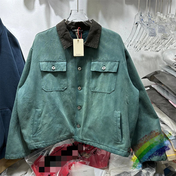 New 2023 Gentleman Men Long SEASON 6 Kanye West stonewashed Old Denim Baseball Coats & Jackets Abstract digital Coat Warm #49 - variant style c92089 for streetwear fashion