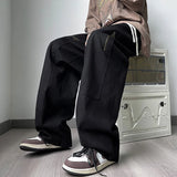 new korean fashion cargo straight pants for men autumn casual zipper pocket drawstring trousers classic tactical y2k pantalones unique cargo style 240