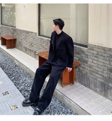 men 2 pieces sets corduroy short jacket wide leg pant suits korean streetwear fashion loose casual retro coat baggy trousers unique shorts style 2818