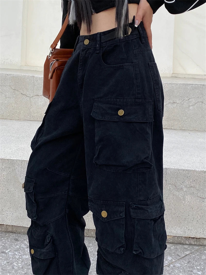 unisex hip hop pants retro cargo pant streetwear multi pockets zipper harajuku joggers new casual loose straight baggy trousers unique joggers style 2068