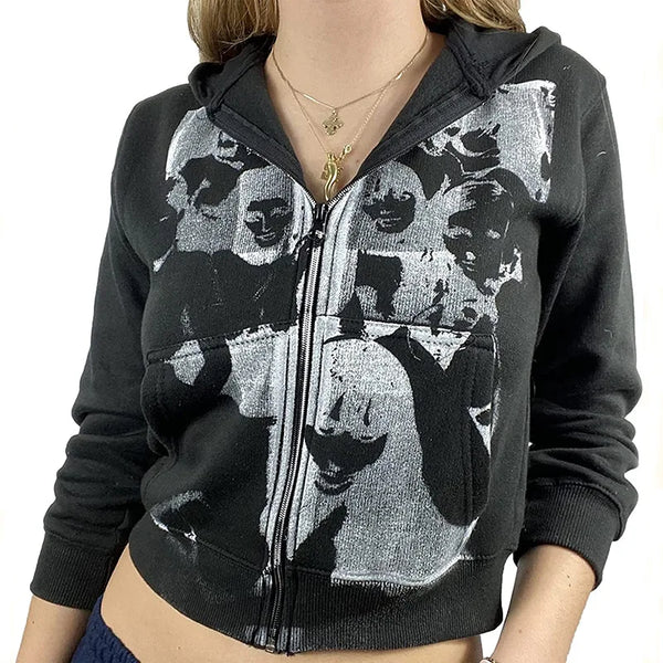 Y2K Aesthetic Hip Hop Tops Streetwear Gothic Women Spring Autumn Long