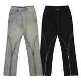 streetwear mens zipper jeans solid color patchwork straight jeans summer casual hip hop denim pants high street loose trousers urban skinny jeans