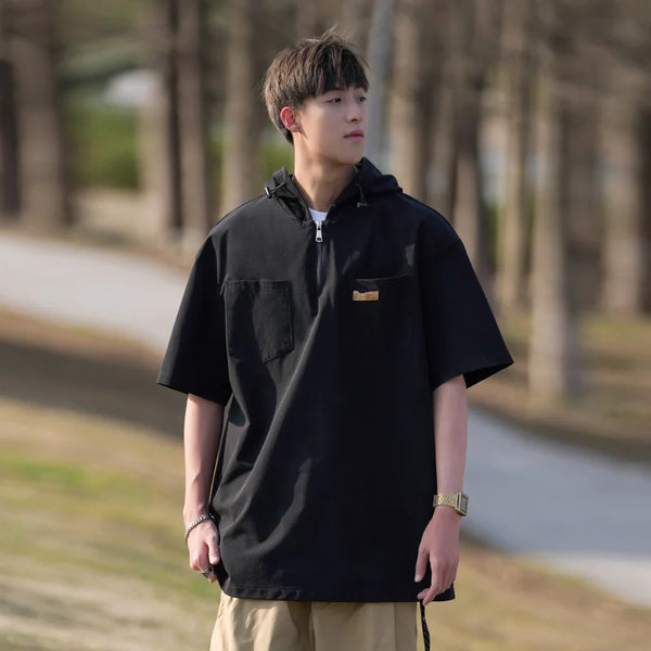 Skatercore Angelcore design – Summer Fashion Hoodie Zipper Cargo T Shirts Mens Loose Short