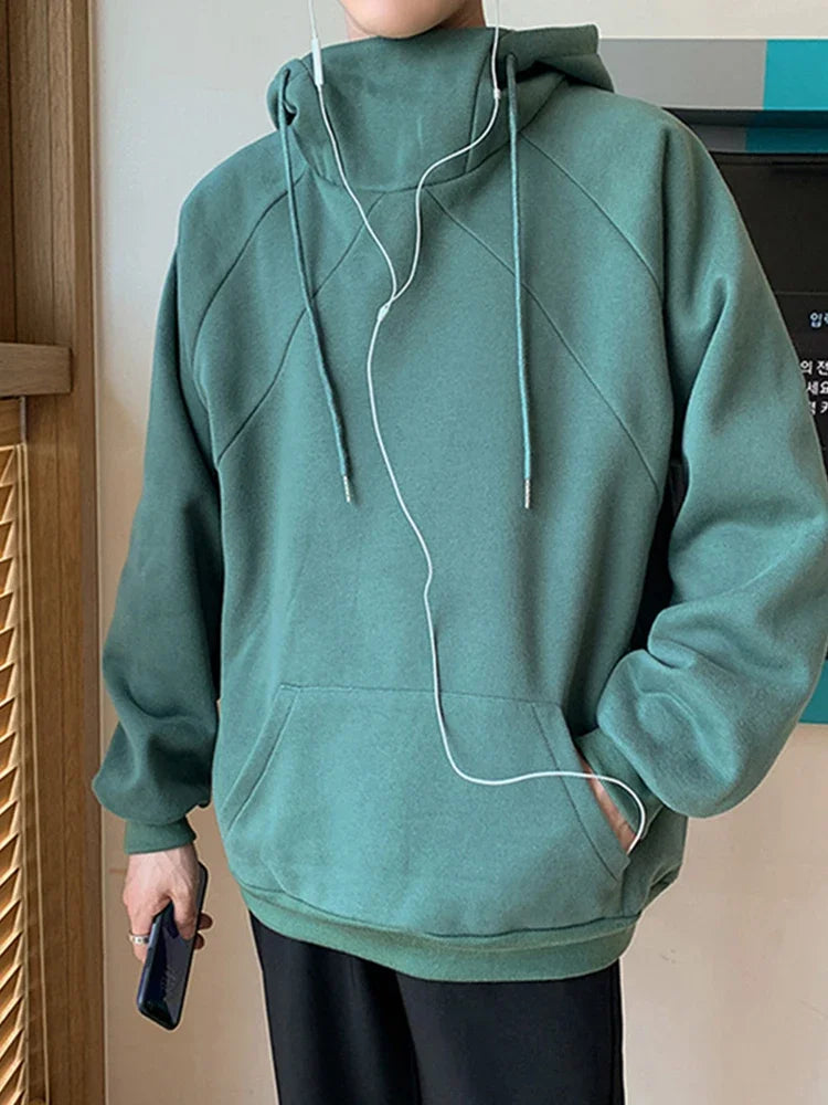 Autumn Turtleneck Fleece Hoodies Men 2024 New High Street Oversize Pullover Hoodie Unisex Y2K Vintage Hooded Sweatshirts Clothes