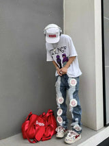 harajuku y2k stars embroidery patchwork ripped holes denim jeans casual straight jean pants mens hip hop streetwear jeans pants unique jeans style 2555