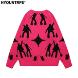 fashion knitted sweater unisex harajuku anime pattern sweaters casual pink color pullover streetwear sweaters jumpers knitwear urban wear with bold artwork, trendy hip hop style outerwear, Y2K vintage urban hoodie