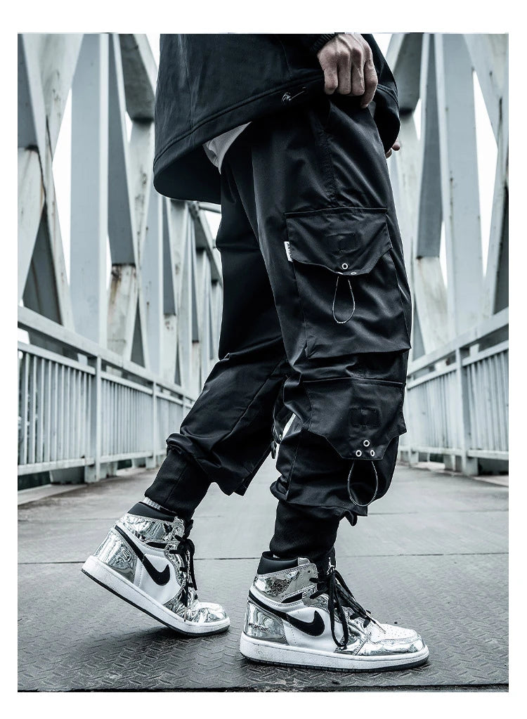 hip hop loose fit elastic waist cargo pants fashion side pocket ankle pants mens new casual drewstring sportwear pants joggers unique joggers style 3759