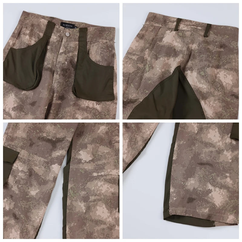 vintage camouflage denim jean street wear functioncan patches casual jeans pants mens baggy straight leg camou jeans overalls unique jeans style 2995