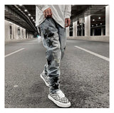 fashion ripped destroied jeans trousers distressed biker jeans with stars high street slim pants joggers denim jeans for men unique joggers style 3260