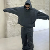 greg kanye double layer heavyweight fit hooded pullover with raw edges sweater grey oversized graphic print design, high quality cotton pullover, unique limited edition hoodie