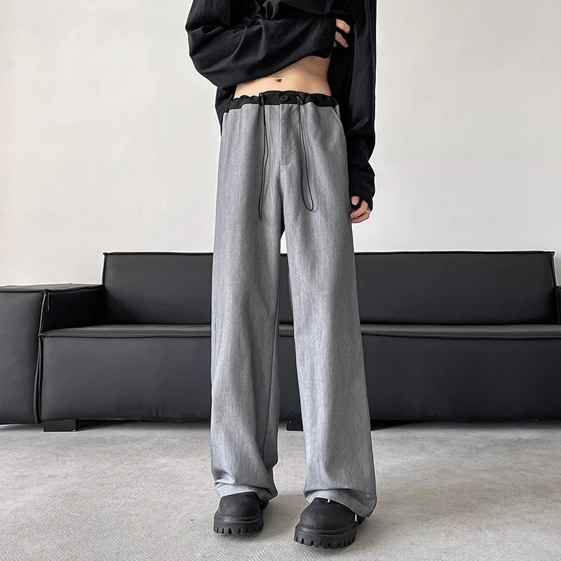 blue gray black elastic waist suit pants men fashion society pants korean loose straight casual pants mens office trousers unique default style 1140