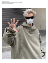 New Retro Button Neck Hooded Sweatshirts For Men Autumn Fleece Y2K Vintage Hoodies Hip Hop Fashion Streetwear Pullover Hoodie