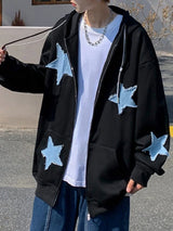 Mens Star Patch Zip Up Hoodie For Men Oversized Y2K Sweatshirt Jacket