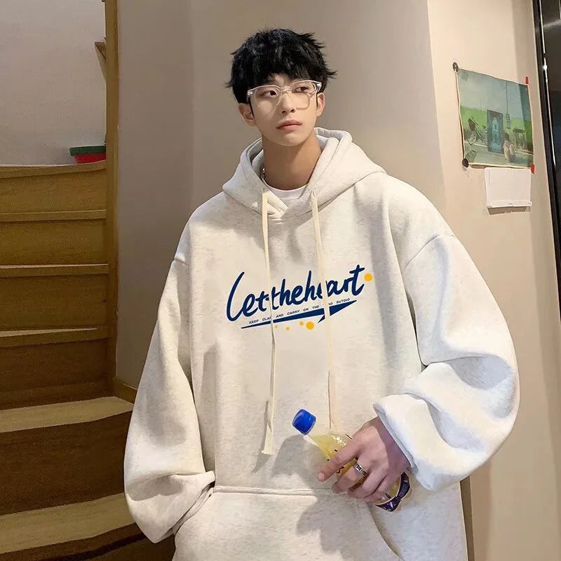 Autumn Letter Print Hoodie Fashion Men Harajuku Aesthetic Pullover Hoo