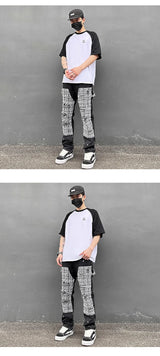 ripped holes patchwork denim jeans mens high street zipper straight jeans hip hop streetwear casual loose joggers jeans pants unique joggers style 2569
