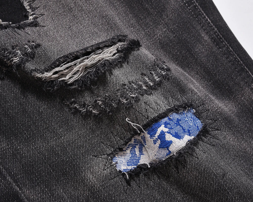 frayed hole washed pantalones hombre baggy jeans mens straight hip hop casual ropa y2k denim pants oversized cargo trousers unique cargo style 1305