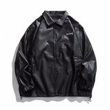 Mens Leather Bomber Jacket Women Hip Hop Letter Motorcycle Loose Casual PU Coat Unisex High Street Racing Varsity Black Outwear