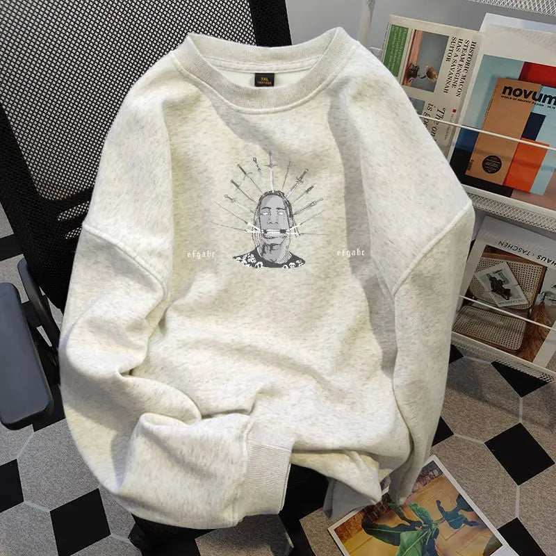 American autumn and winter personalized simple English letter printed round neck pullover for men and women trendy loose casual