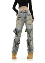 high street zipper open decoration biker jeans women ripped denim straight jean pant men motorcycle trouser unisex hip hop pants unique jeans style 3658