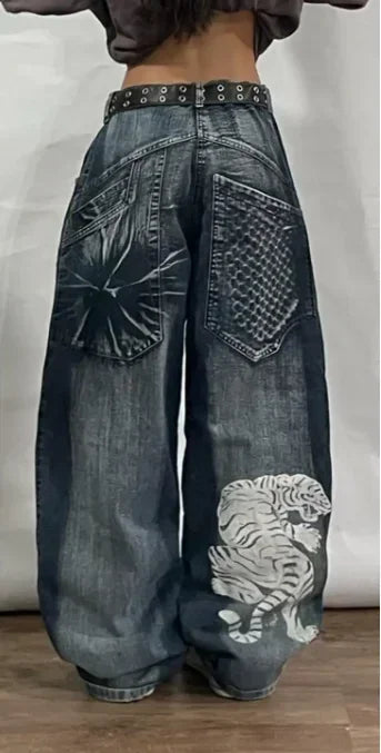 high street casual trousers punk style wide leg pants gothic classic vintage straight pantsy2k baggy letter print women jeans unique jeans style 2309