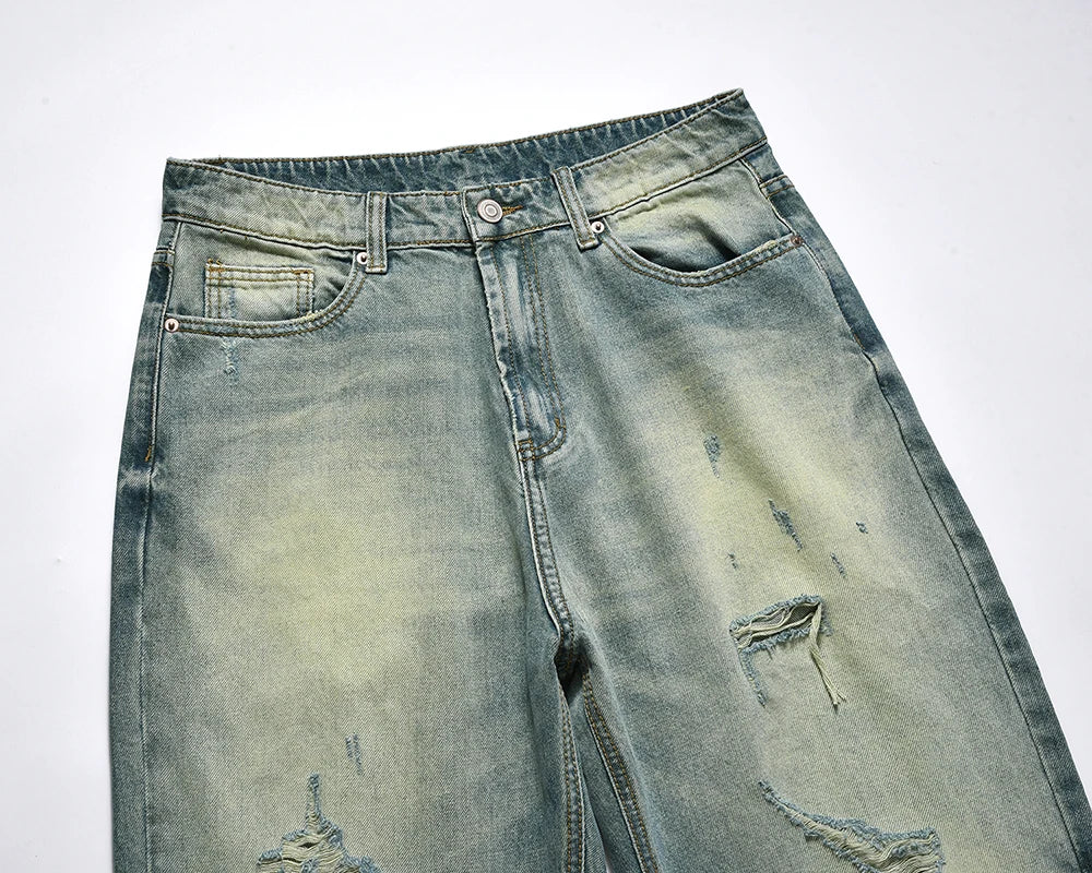 ripped hole washed baggy pantalones hombre jeans pants mens streetwear vintage frayed ropa y2k casual denim trousers oversized vintage washed jeans