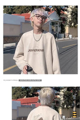Korean Personalized Street Buckskin Sweatshirt for Men in Autumn and Winter New Trendy Y2K American Retro Student Round Neck Top