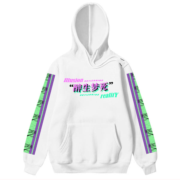 Men Hip Hop Hoodie Sweatshirt Drunk Illusion Chinese Character Hoodie