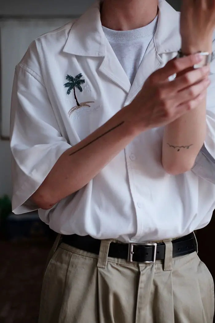 Loose shirt men s coconut tree national trend uban collar ins beach shirt retro