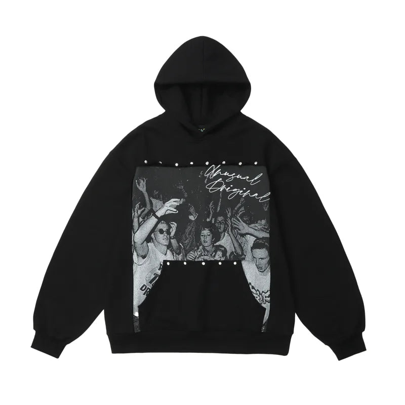 Fashion Punk Rivets Hoodies Pullover Hooded Sweatshirts Harajuku Women