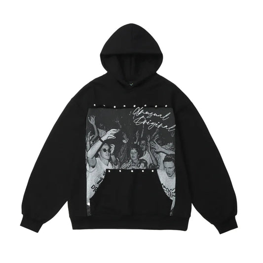 Fashion Punk Rivets Hoodies Pullover Hooded Sweatshirts Harajuku Women