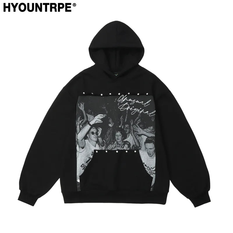 Fashion Punk Rivets Hoodies Pullover Hooded Sweatshirts Harajuku Women