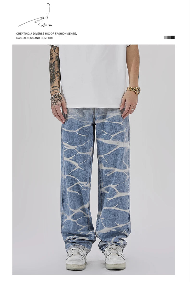 high street irregular tied dye biker jeans men denim straight jean pants 2023 motorcycle y2k trouser unisex hip hop casual pants unique jeans style 509