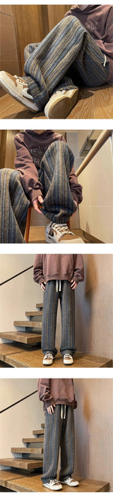 autumn striped woolen straight leg pants for men classic y2k vintage baggy trousers new casual high street fashion sweatpants unique joggers style 288
