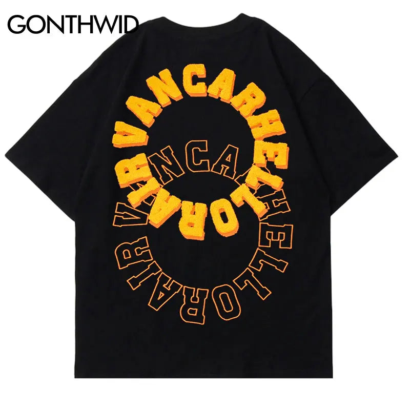 Vaporwave Aesthetic print tee – Mens Tshirt Streetwear Hip Hop Embroidery Letters Cotton Loo
